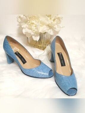 NEW Etienne Aigner 'Dance' Light Blue Leather Peep-Toe Block Heels NWOB